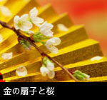 無料写真素材 和風 祝い 正月 日本 和のイメージ金の扇子と桜